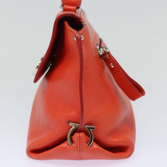 Salvatore Ferragamo Gancini Hand Bag Leather 2way Orange Auth - Picture 4 of 15